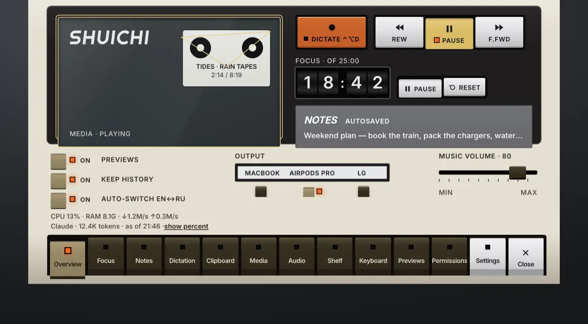 Design study in progress, not in the app yet: the Shuichi hub as a cream data recorder.