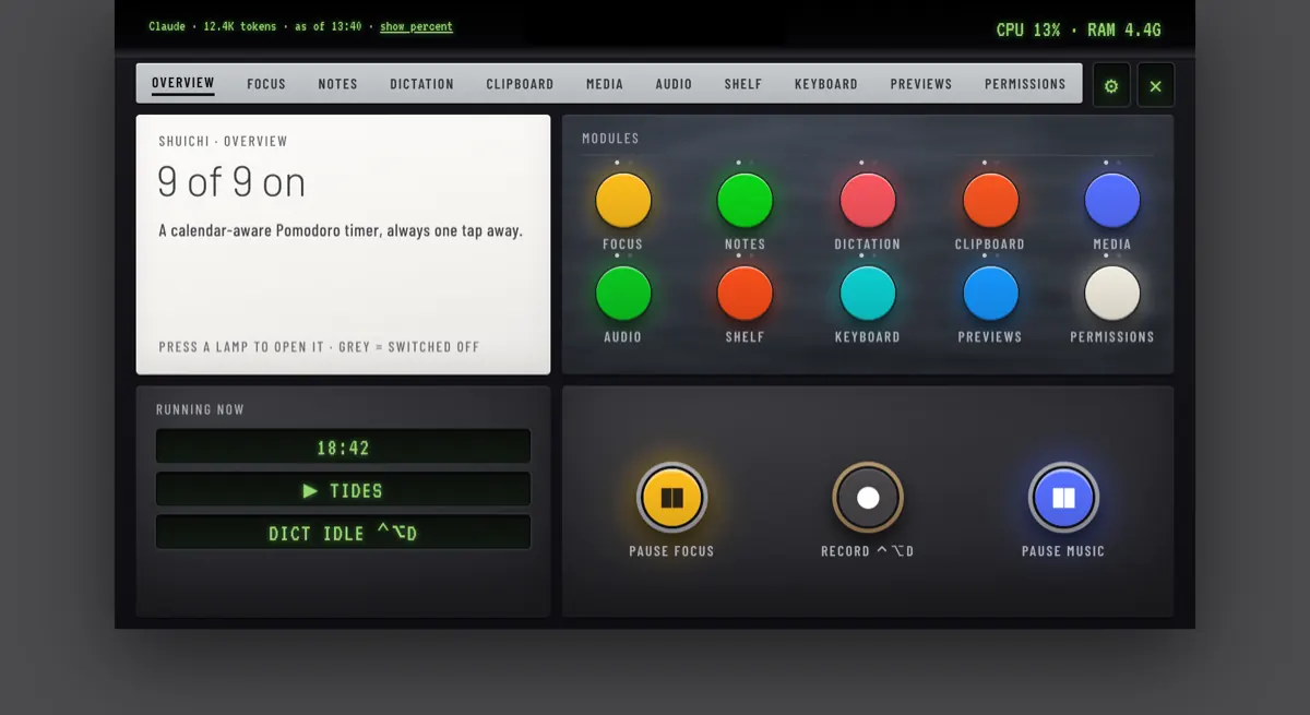 Design study in progress, not in the app yet: the Shuichi hub as a lit button panel.