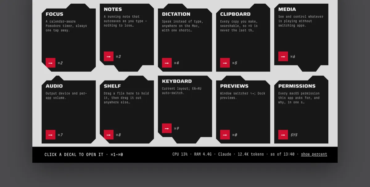 Design study in progress, not in the app yet: the Shuichi hub as black die-cut stickers.
