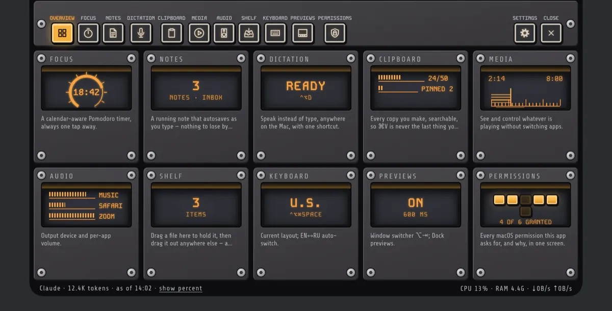 Design study in progress, not in the app yet: the Shuichi hub as an amber cockpit.
